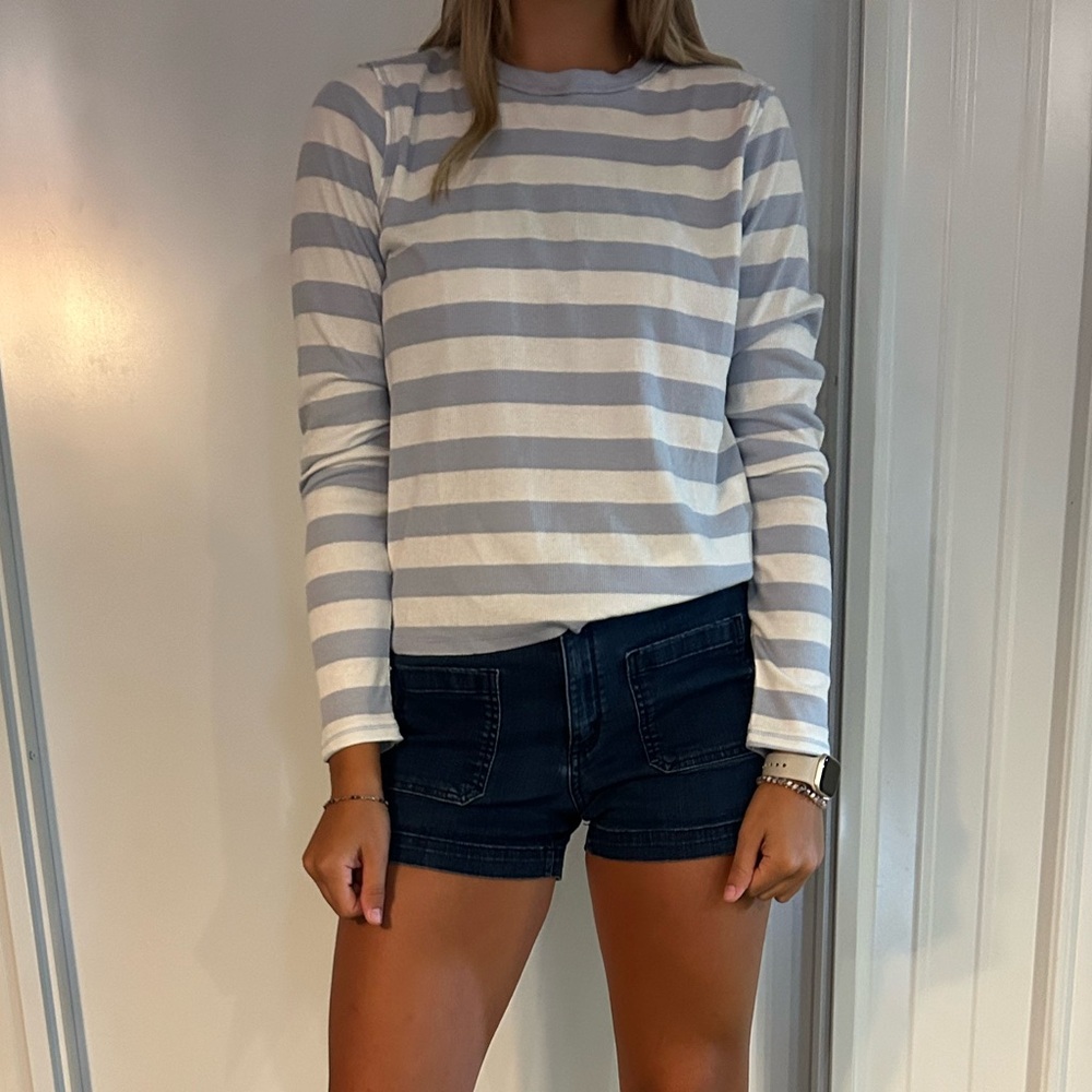 Hollister Gray and White Striped Long Sleeve Tee